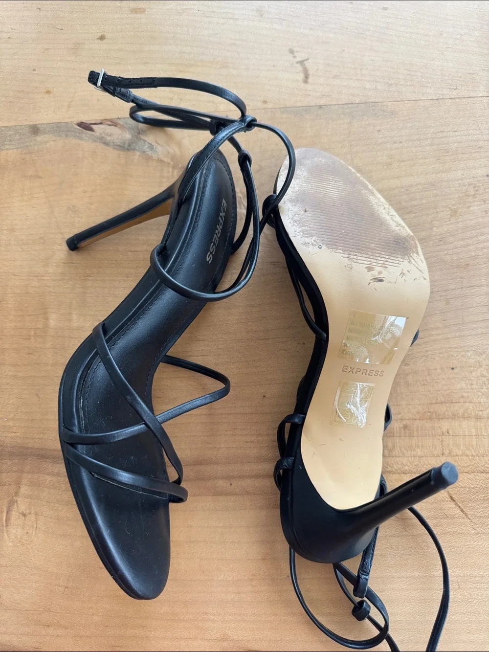 Express Black Strappy Ankle-Tie Heeled Sandals Size 7 Strappy Heels